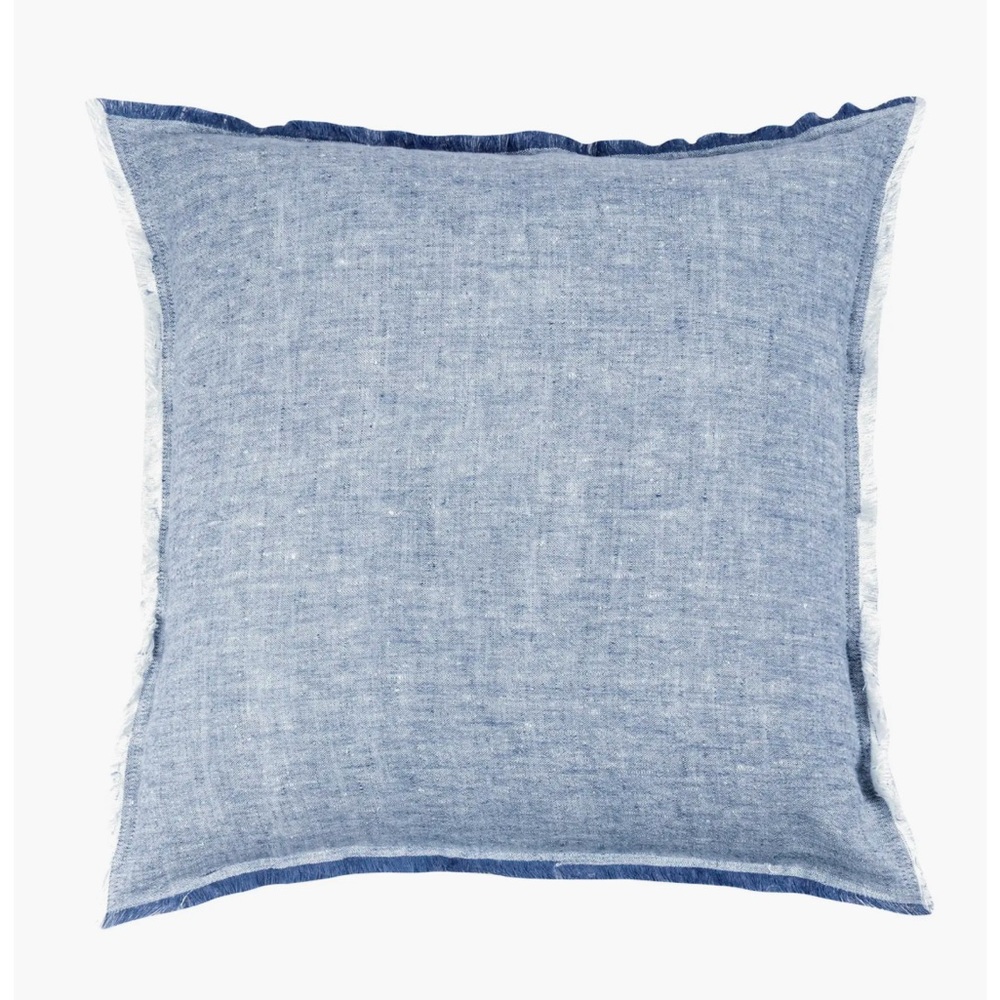 Anaya Cape Blue Fringe Soft Linen Pillow Cover 26x26 #2